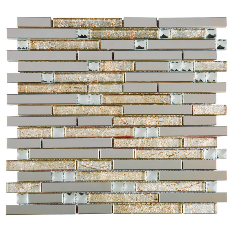 Diamond 11.82 in. x 11.82 in. Interlocking Glossy Glass Mosaic Tile, Beige
