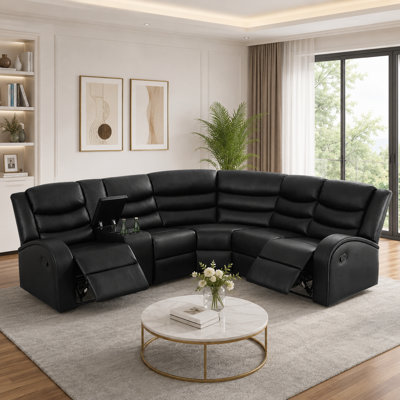 3-Piece Manual Reclining Sectional Sofa With Storage Console and Cup Holders