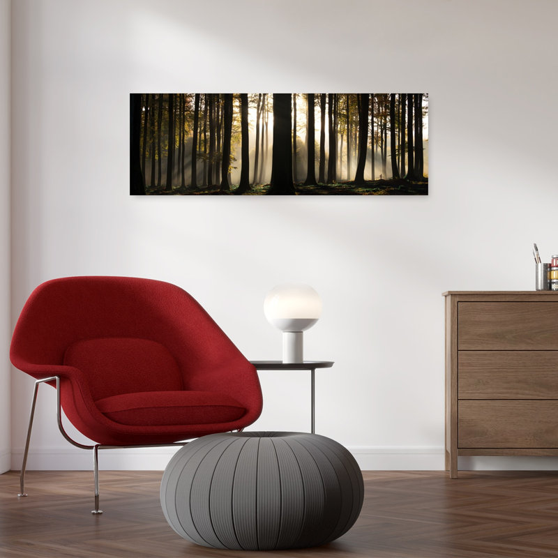 Misty Forest Sun Rays Ethereal Peaceful Serene Autumn Forest, art mural, H 36 po x l 12 po