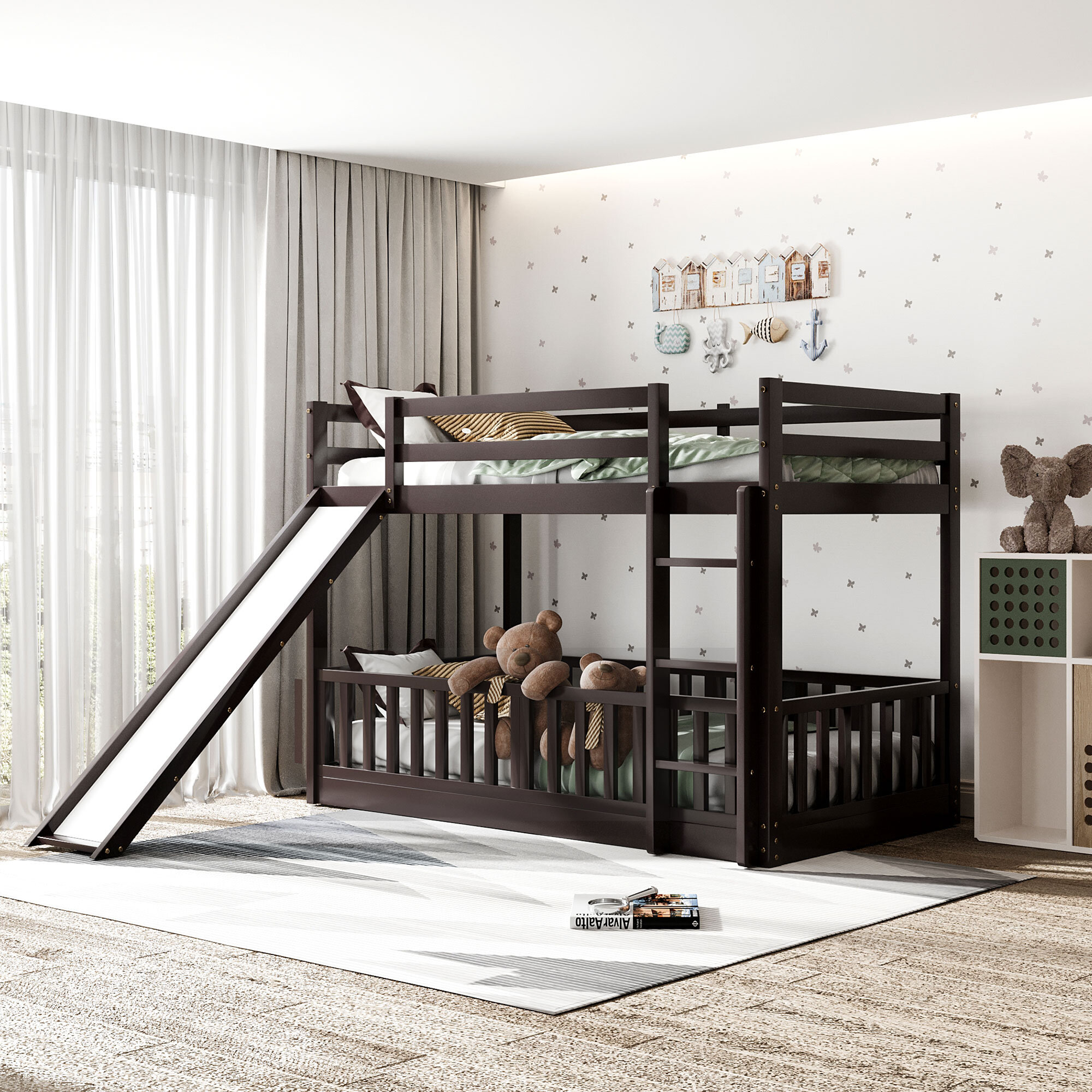 Harriet Bee Hemme Twin Over Twin Bunk Bed With Slide And Ladder ...