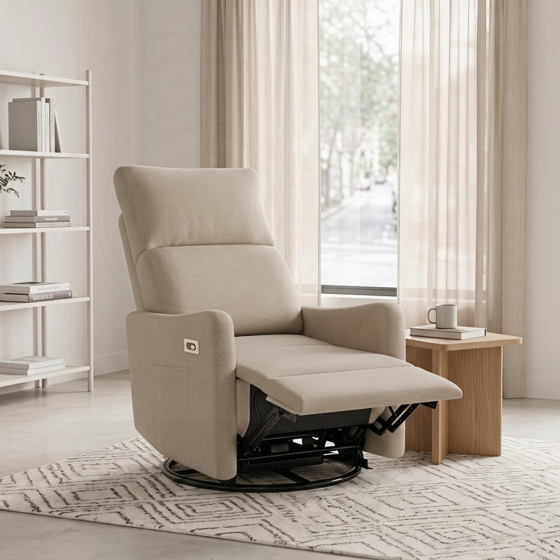Fauteuil inclinable électrique avec port USB, velours flocon de neige et pivot à 270 °, Velours brun, Brun