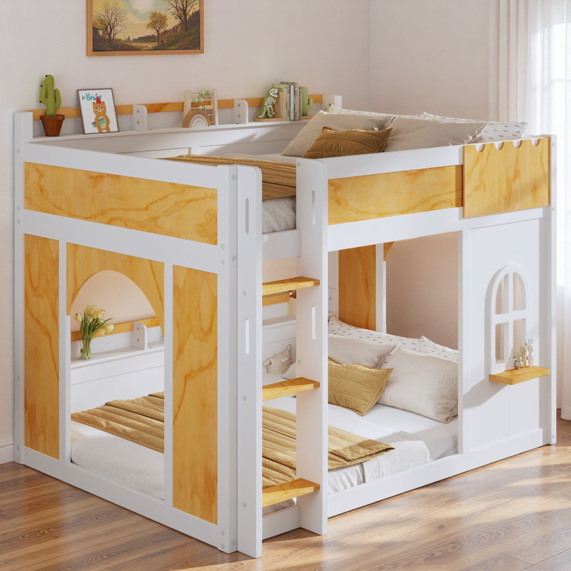Bunk Bed With Storage Shelves, Window And 2 Doors, Full Over Full