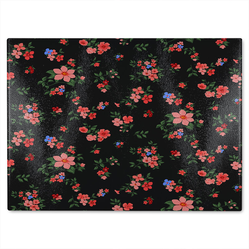 Beautiful Flowers Glass Chopping Board, 28cm L x 20cm W