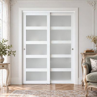 Portes d'armoire coulissantes en verre dépoli 5 carreaux 60 po x 80 po avec trousse de quincaillerie d'installation