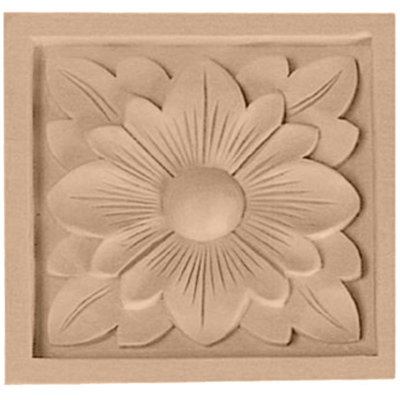 Applique rosette H 3 1/2 po x l 3 1/2 po x P 3/4 po Flower, Hévéa