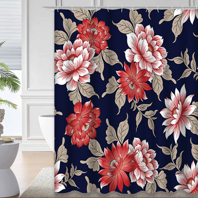 Rideau de douche à motif floral avec 12 crochets, L 72 po x l 78 po
