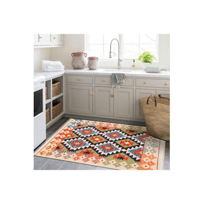 Tapis décoratif géométrique multicolore lavable à la machine