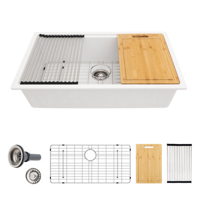 32"L X 19"W Quartz Undermount Granite Composite Kitchen Sink Single Bowl Ledge Workstation Sink