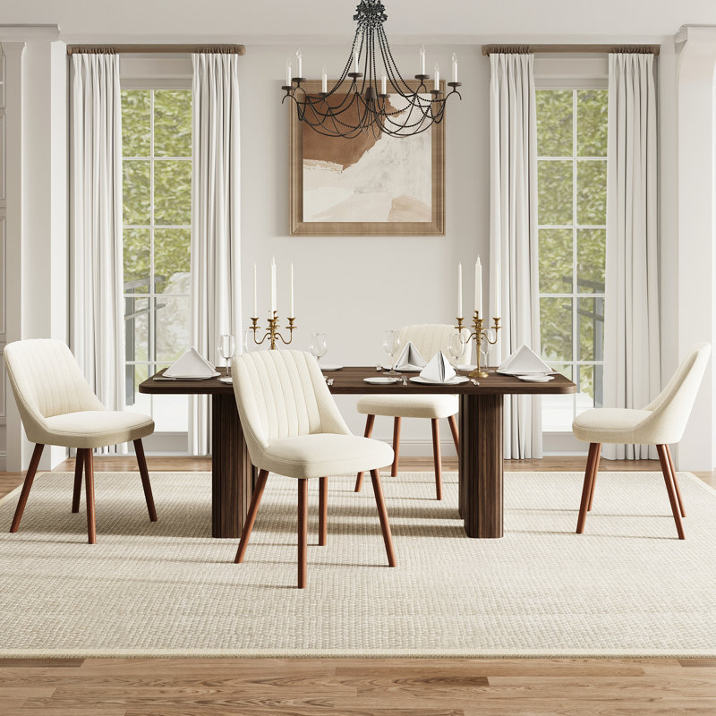 Modern Upholstered Dining Chairs with Solid Wood Legs, Beige