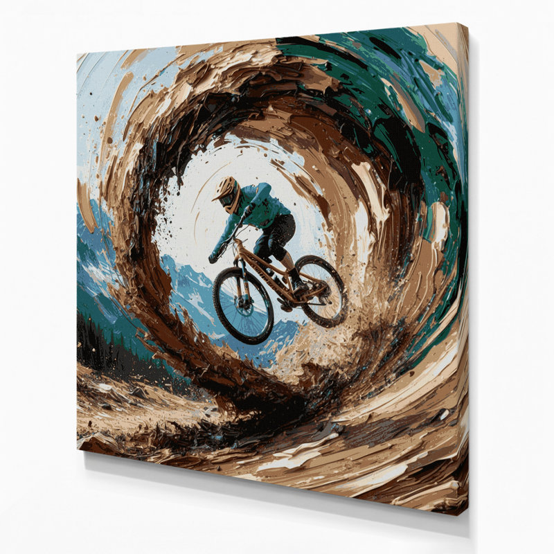 Sports, vélo de montagne sur toile brune, 16" H x 16" W