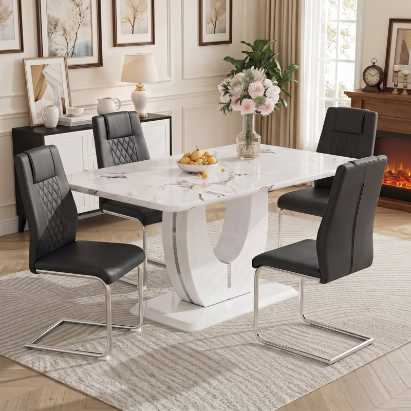 Ensemble de salle à manger Jeanlouis, Ensemble de cinq pièces : table, quatre chaises, Noir, Argent