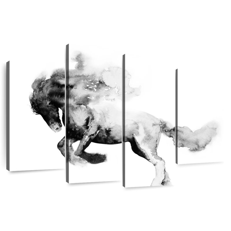 Brampt Black And White Horse, 22" H x 36" W