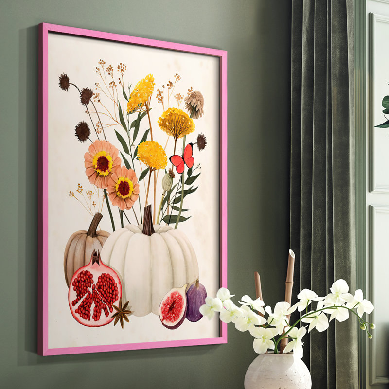 «Fall Botanicals I», reproduction encadrée - bois massif, Rose, H 10 po x l 8 po