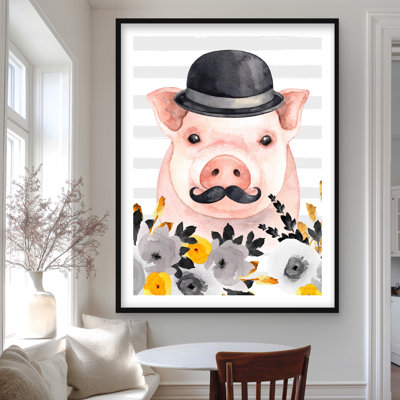 Petit cochon détective - reproduction encadrée pour les amoureux des animaux
