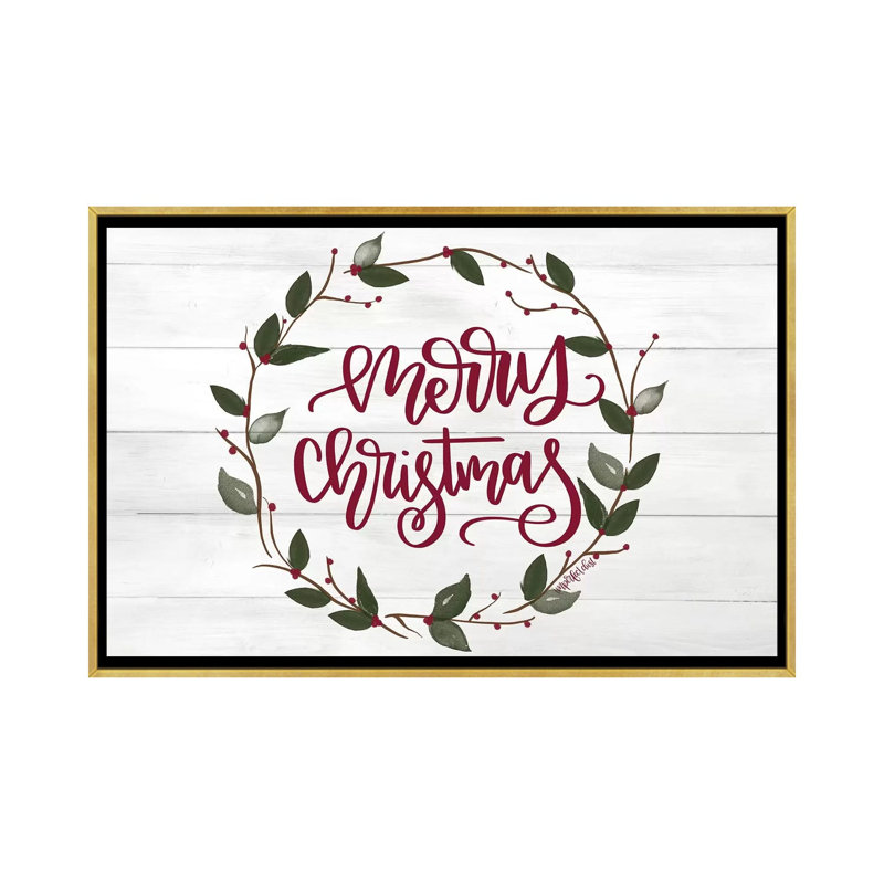 Couronne de Noël - reproduction d'art textuel, H 18 po x l 26 po x P 1,5 po, Toile encadrée d'or, Pas de tapis