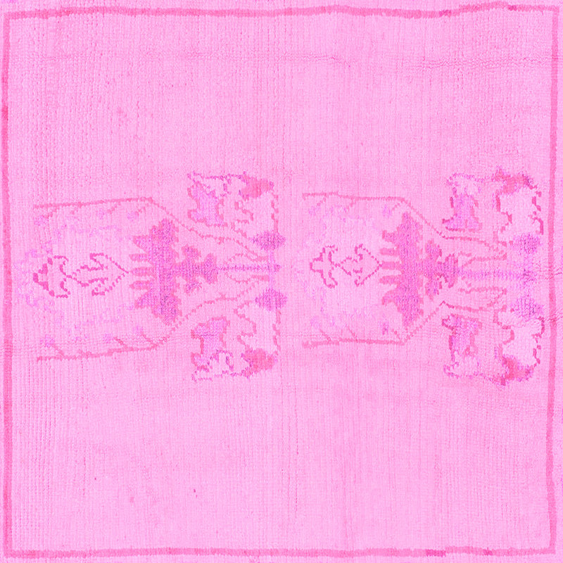 Tapis rose en laine et polyester tissé à la machine à motif abstrait Bryen, Carré 6 pi