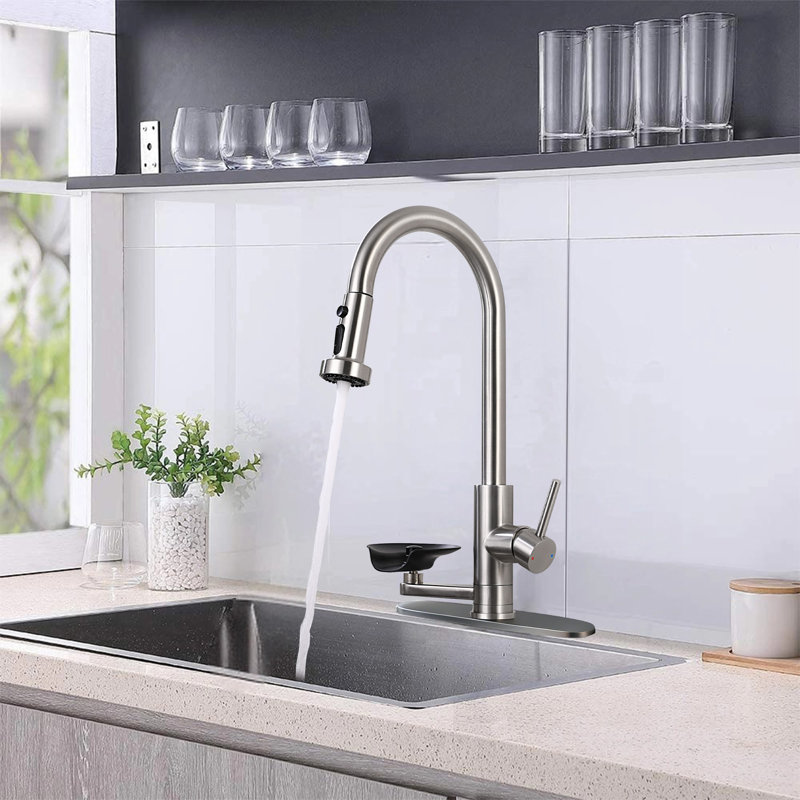 3-In-1 Kitchen Faucet With Built-In Glass Rinser, High-Arc Pull-Down Sprayer With 3 Spray Modes, 360° Swivel Kitchen Sink Faucet, 1 Or 3 Hole Installation