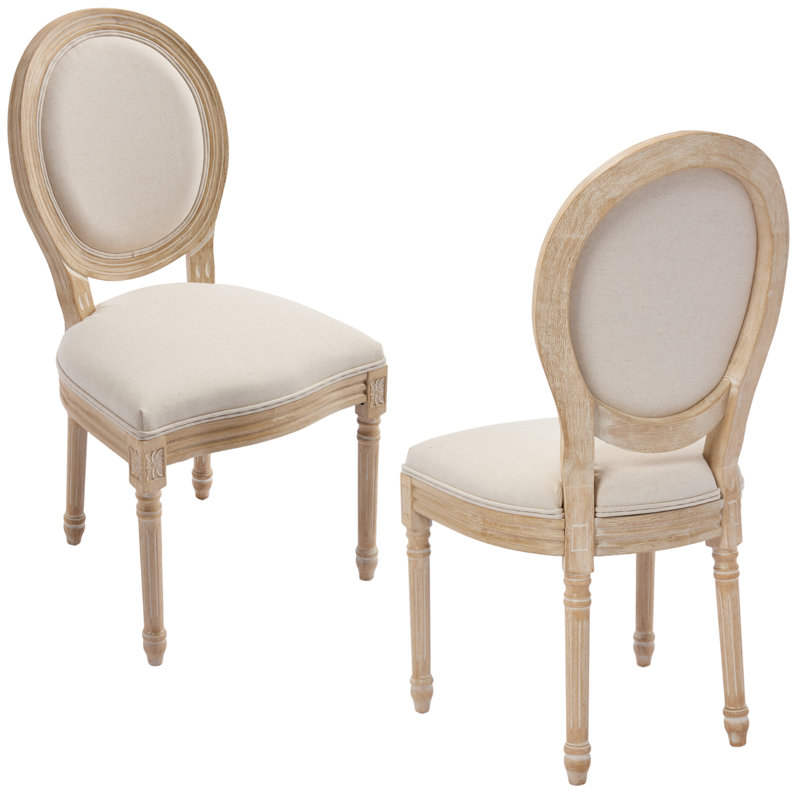 Amando High-End Beige French Country Dining Chairs, Upholstered Chairs With Round Back, Wire Drawing And Carving Techniques