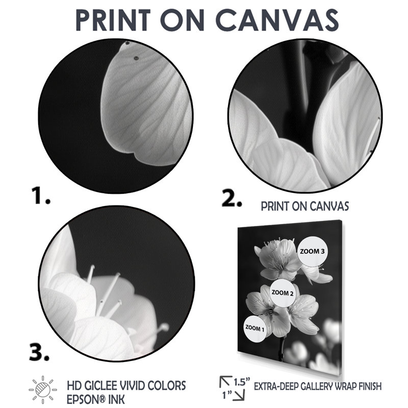 Silhouette de fleur de cerisier noir monochrome - Fleur de cerisier, Toile encadrée noire simple, H 20 po x l 12 po x P 1 po
