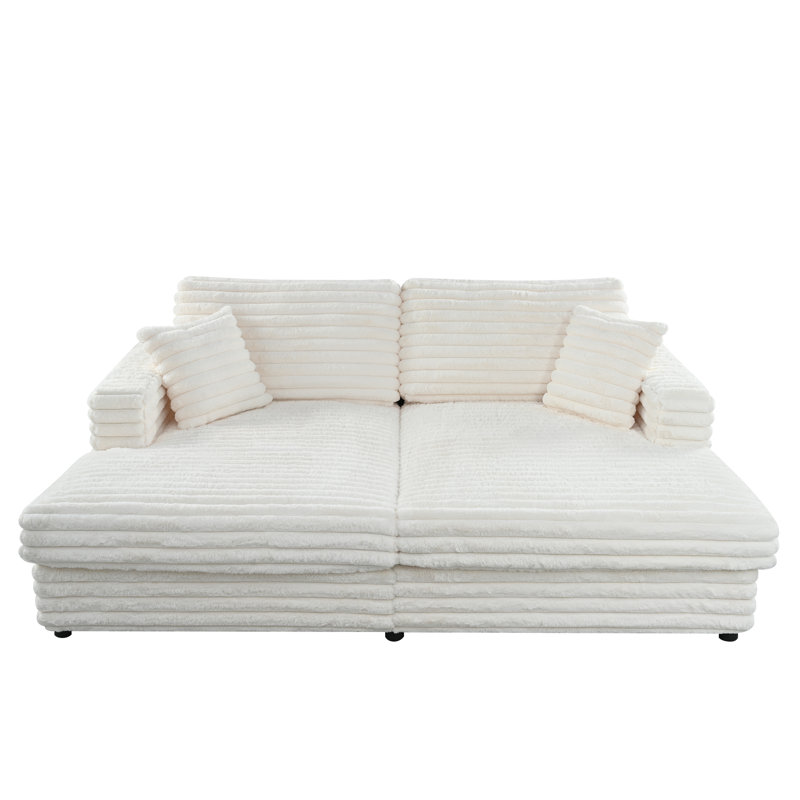 Chaise longue d'intérieur en velours côtelé avec coussins 86 po Giddings, Beige