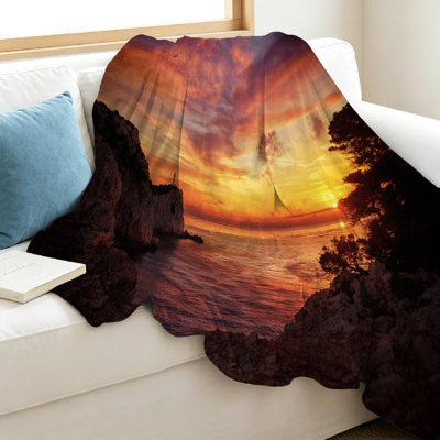 Jeté en flanelle transparente molletonnée, imprimé recto du phare de l'île de Leucade