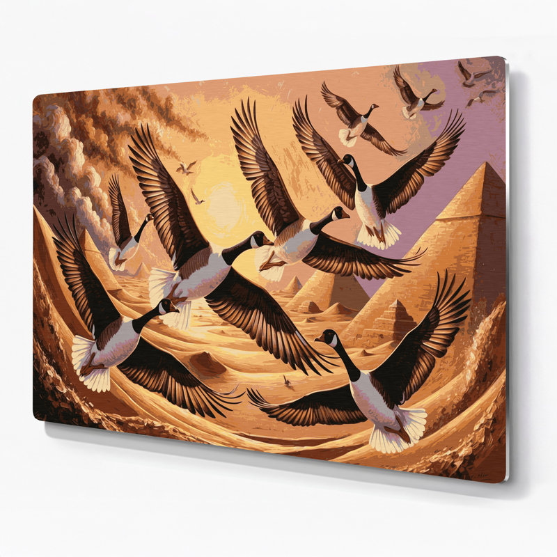 Oiseaux, oie égyptienne, art mural en métal brun, H 240 po x l 360 po x P 0,05 po