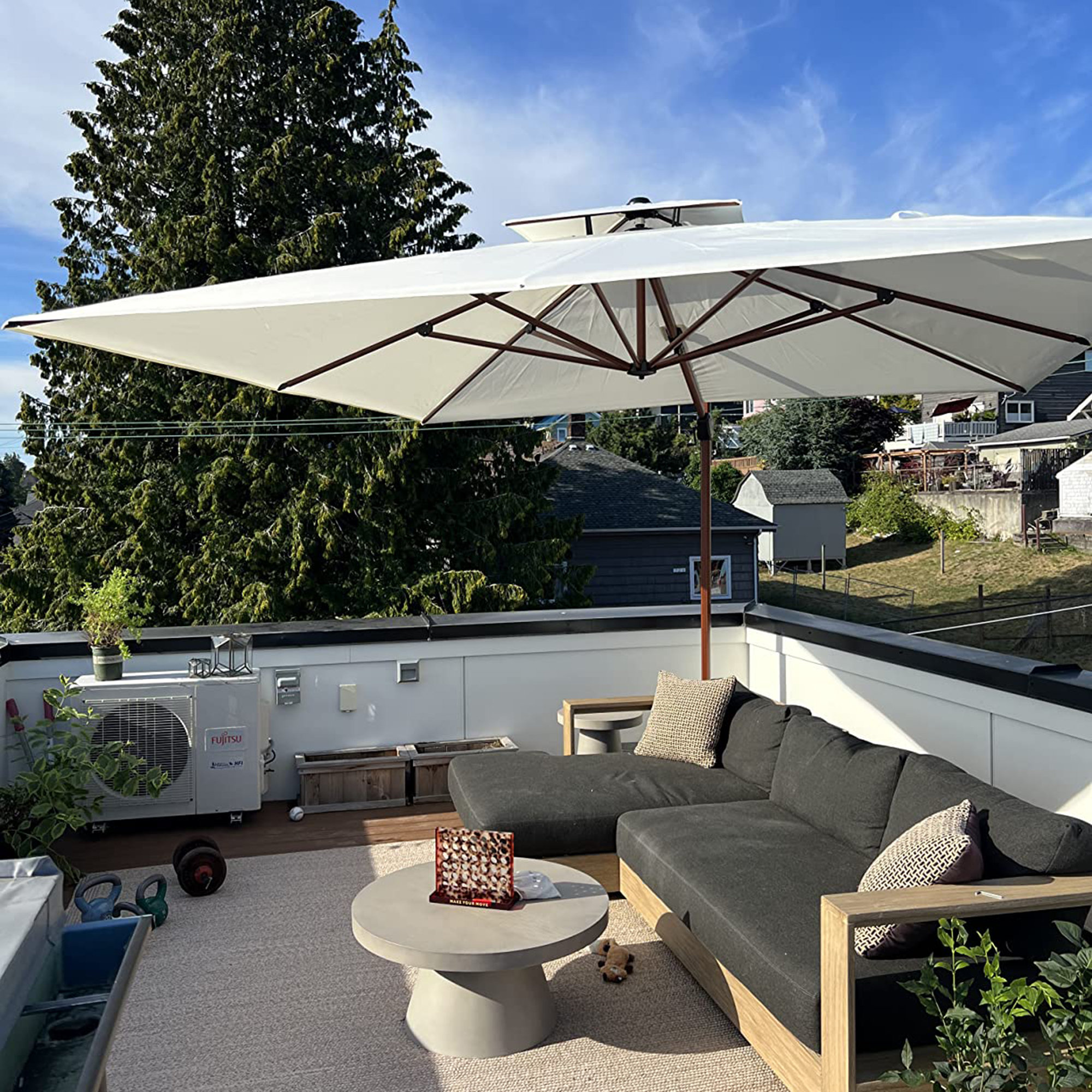 Waddell 120'' Cantilever Outdoor Umbrella, Cream