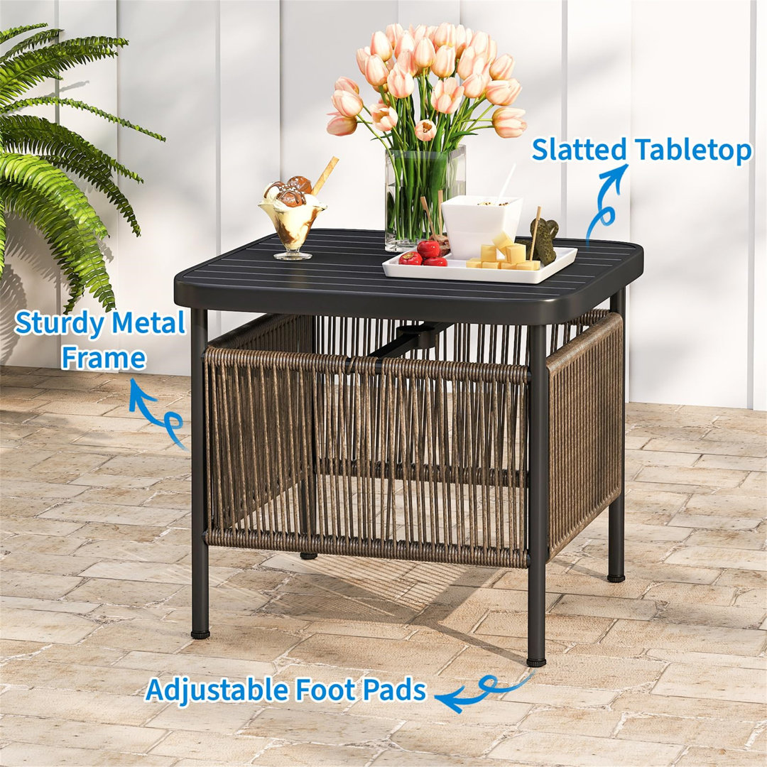 Square Metal Outdoor Chat Table With Umbrella Hole , 56cm W 56cm D