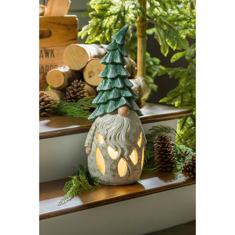 Gnome de bouleau à DEL avec chapeau