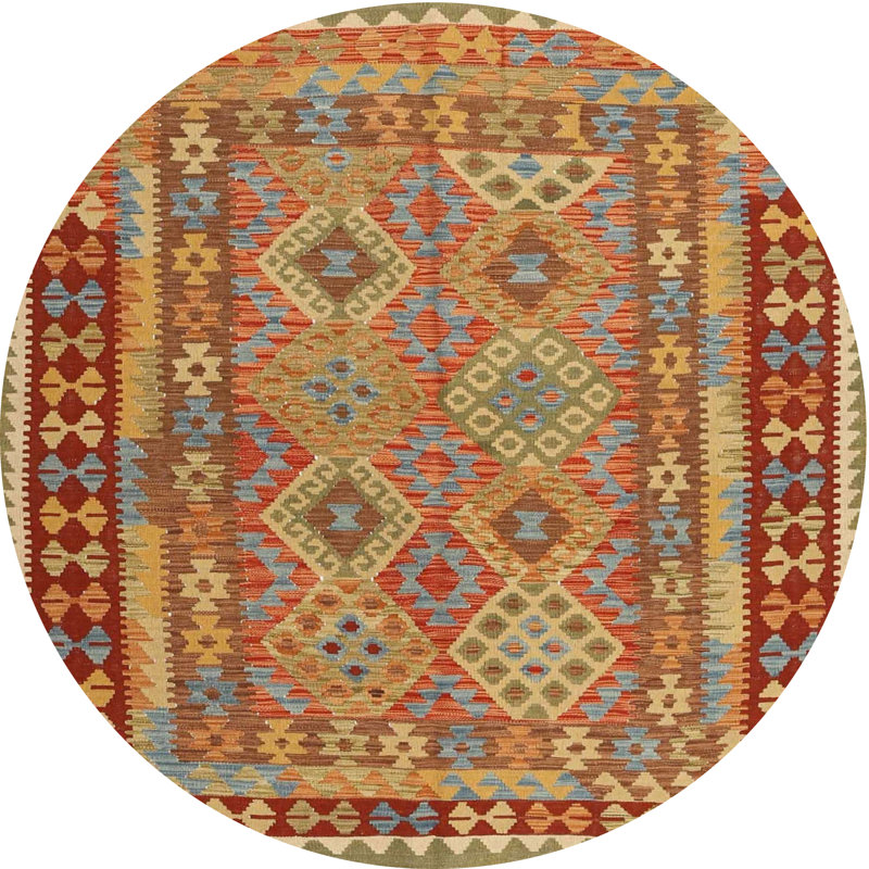 Tapis de zone orange/brun/bleu contemporaine Brightmoor, Rond 6 pi