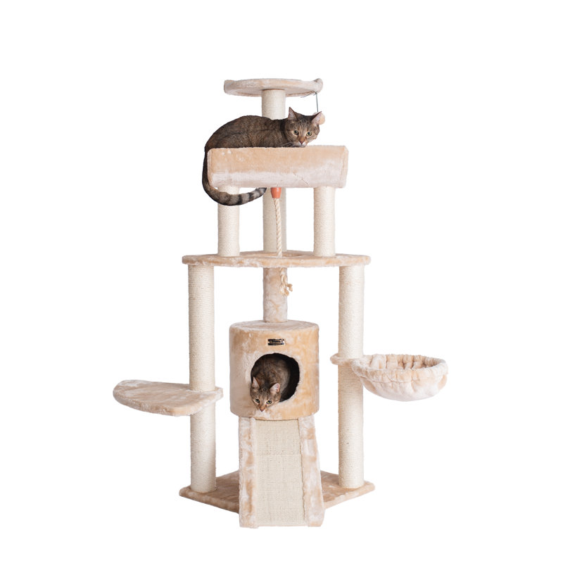 Beige Sisal and Faux Fur Multi-Level Cat Tree