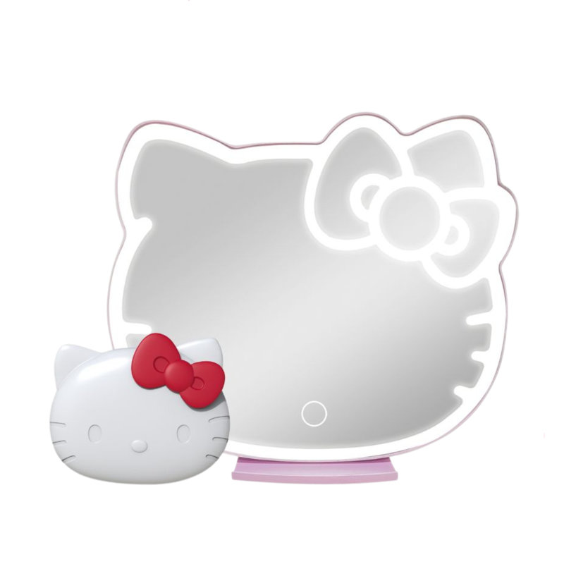 Ensemble Hello Kitty On-The-Go avec miroir compact Kawaii et miroir de table DEL Tri-Tone Supercute