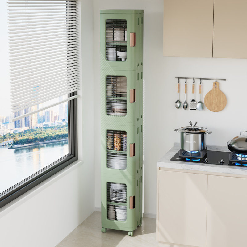 Boîte de rangement pliante empilable à 4 niveaux Aarn, tiroirs de rangement empilables sur roulettes, armoire de plancher de salle de bain avec portes
