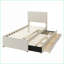 Lit plateforme simple tapissier en lin avec lit gigogne 3 tiroirs, beige pour chambre d'amis