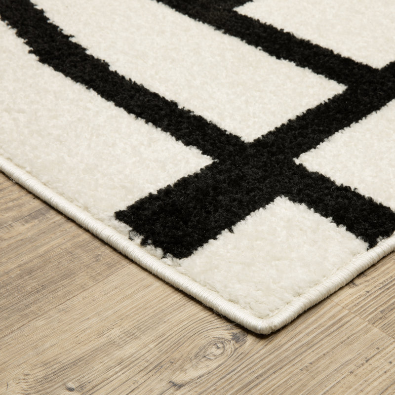Tapis ivoire / noir moderne Hennings, Rectangle 5 pi 3 po x 7 pi