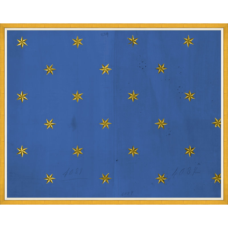 Etoile - Blue Print by Paule Marrot, 43" H x 54" W x 1.25" D, Gold Framed