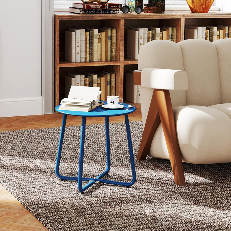 Kellis Round Outdoor Side Table , 20'' in. W 20'' in. D, 17.72" H x 17.32" W x 17.32" D, Navy Blue