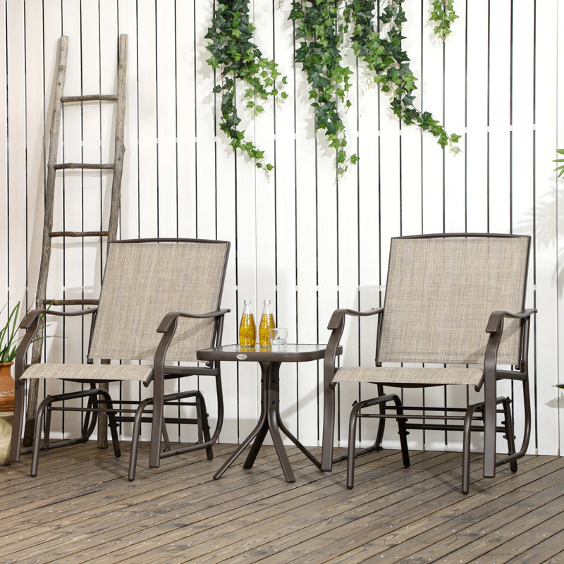 Ensemble de chaises berçantes de jardin 3 pièces Amika, Brun