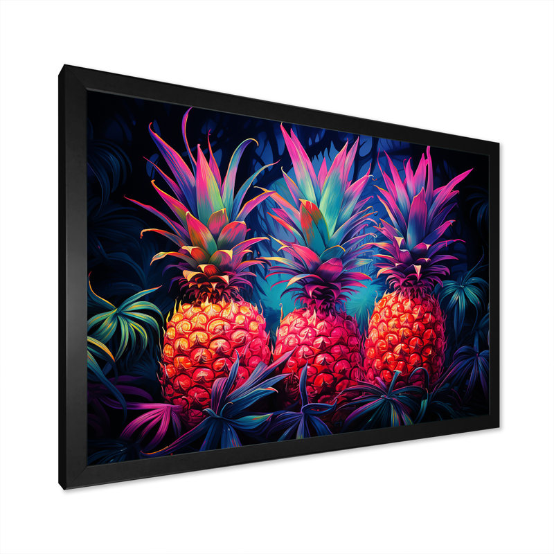 Nectar néon ananas II, H 24 po x l 32 po x P 1 po, Cadre photo noir simple