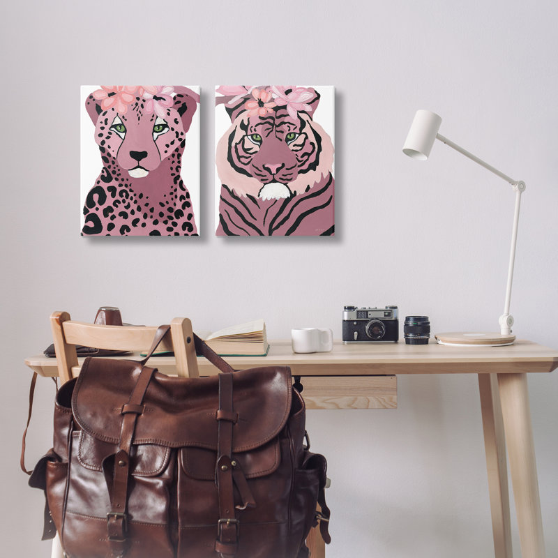 "Floral guépard", ensemble de 2 reproductions d'art sur toile par Yvette St. Amant, H 20 po x l 16 po