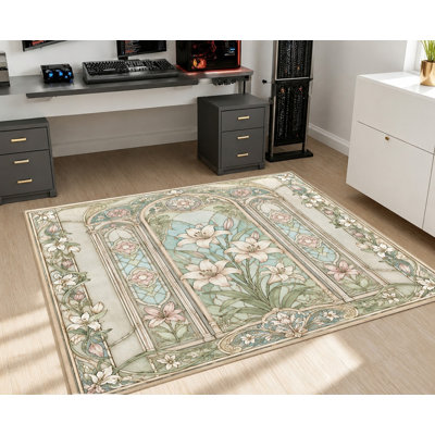 Tapis antidérapant en velours, motif floral rétro élégant de style lis art nouveau, tapis décoratif, décoration intérieure artistique pour le salon, la chambre à coucher, le vestibule, la cuisine, le balcon, l’appartement