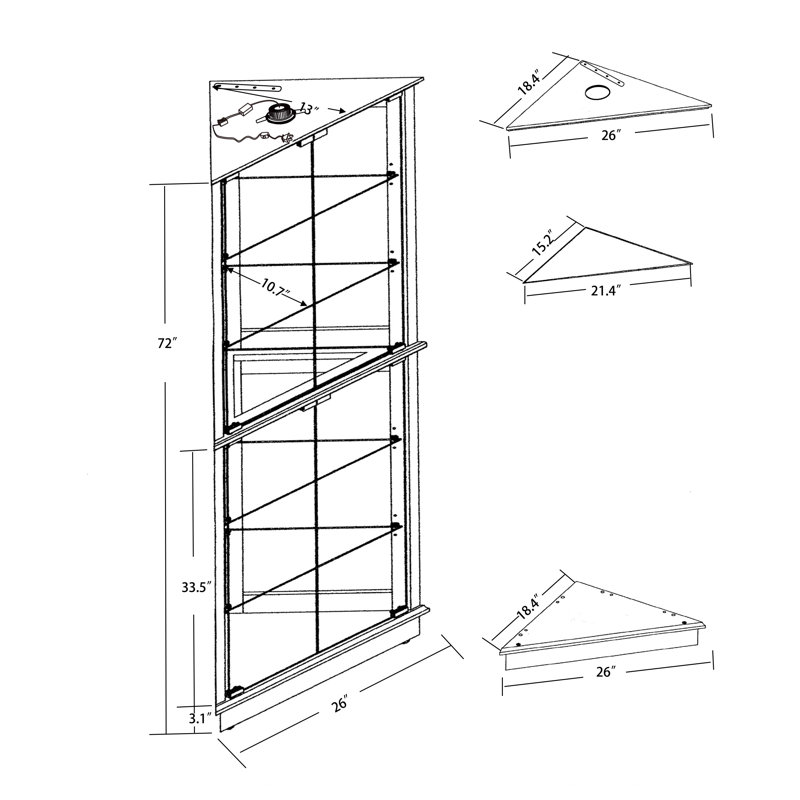 Armoire vitrée de coin lumineuse Olivian, Chêne