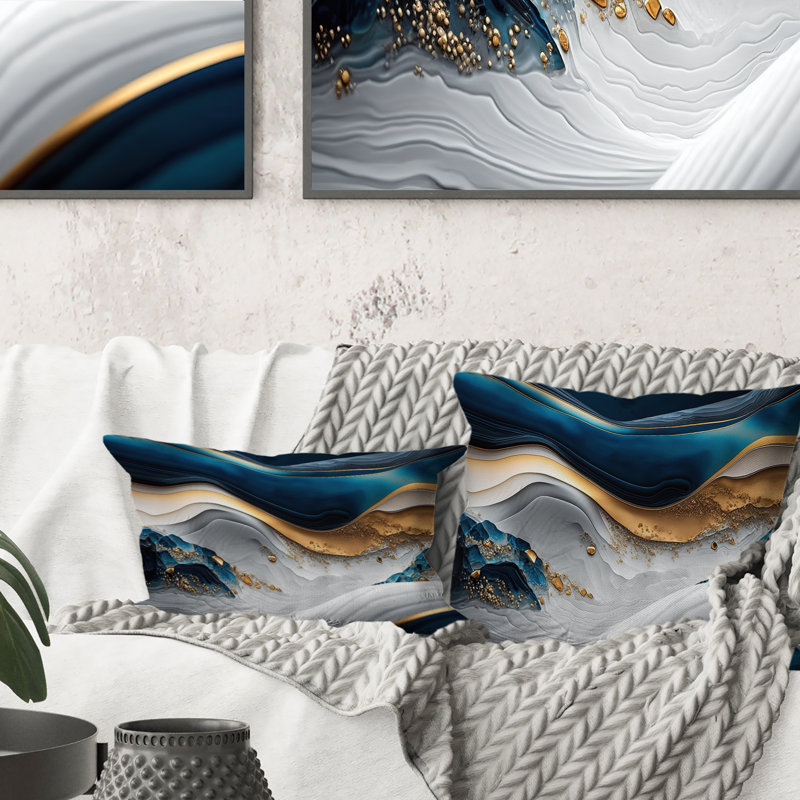 «Abstract Geode Waves Blue II» - Coussin décoratif à imprimé abstrait