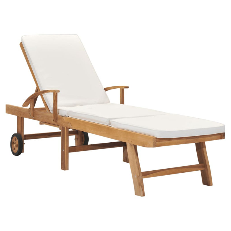 Ferrysburg 78" Long Teak Single Chaise with Cushions, Cream