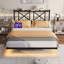 Base de lit flottante avec tête de lit et rangement, base de lit plateforme avec station de charge USB et lumières DEL, lattes en acier robustes, assemblage facile-1631225140