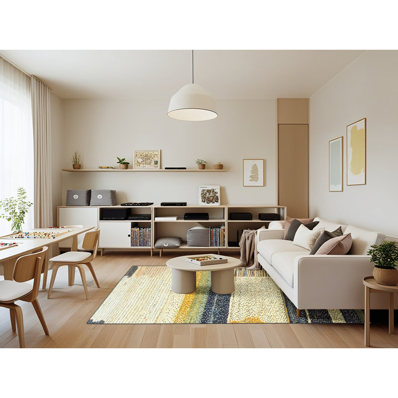 Tapis abstrait vert / beige Warre, Rectangle 7 pi x 9 pi