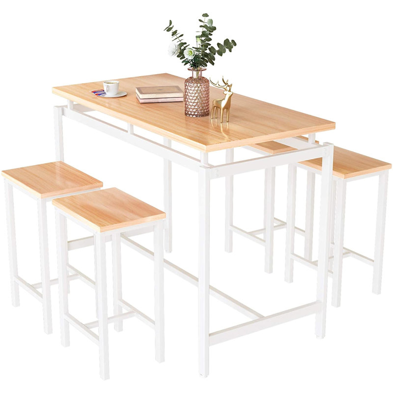 Ensemble de salle à manger 5 pièces à hauteur de comptoir Bremer, Beige, Blanc