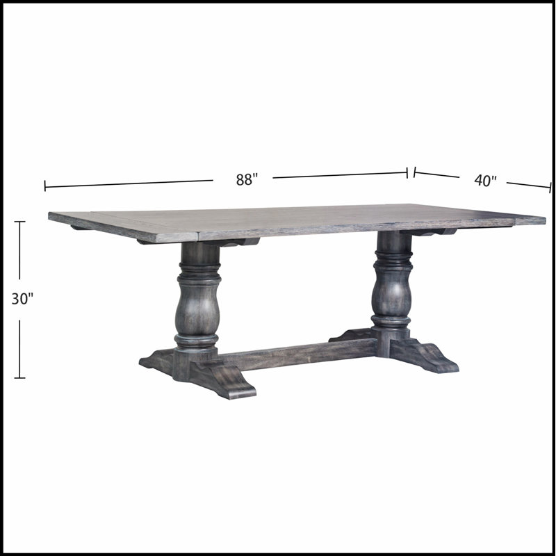 Table rectangulaire à tréteaux avec piédestal double tourné, charme rustique et élégance moderne pour un repas spacieux