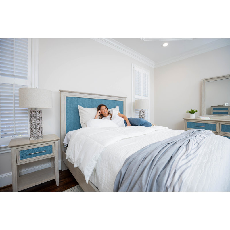Ocean Isles - 1 Drawer Woven Nightstand with Power Strip and USB-A Port - Ocean Blue and Aged Ivory Finish