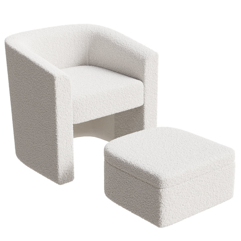 Chaise d'appoint de chambre à coucher avec rangement pour tabouret de pieds en crème blanche et tissu facile à nettoyer